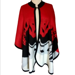 Ecuador Alpaca Wool Red Black Abstract Tiger Zebra Midi Cape Blanket All Size